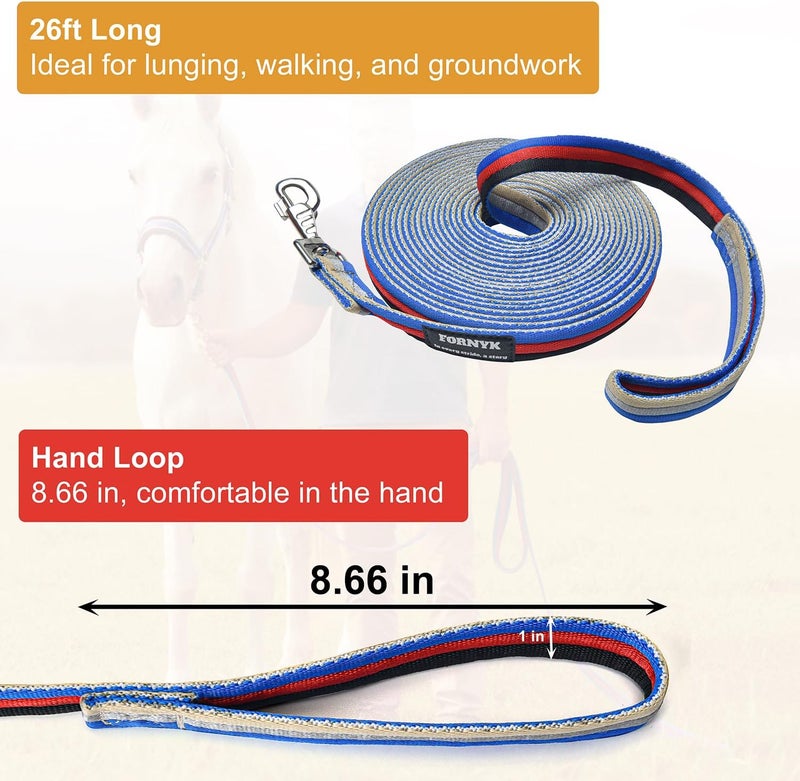 Fornyk Lunge Line for Horse, Equine Lunge Line with Solid Swivel Alloy Trigger Buckle for Accurate Equestrian Training, Competition and Daily Use, 26ft/8m (Blue-Red-Black) - Image 2